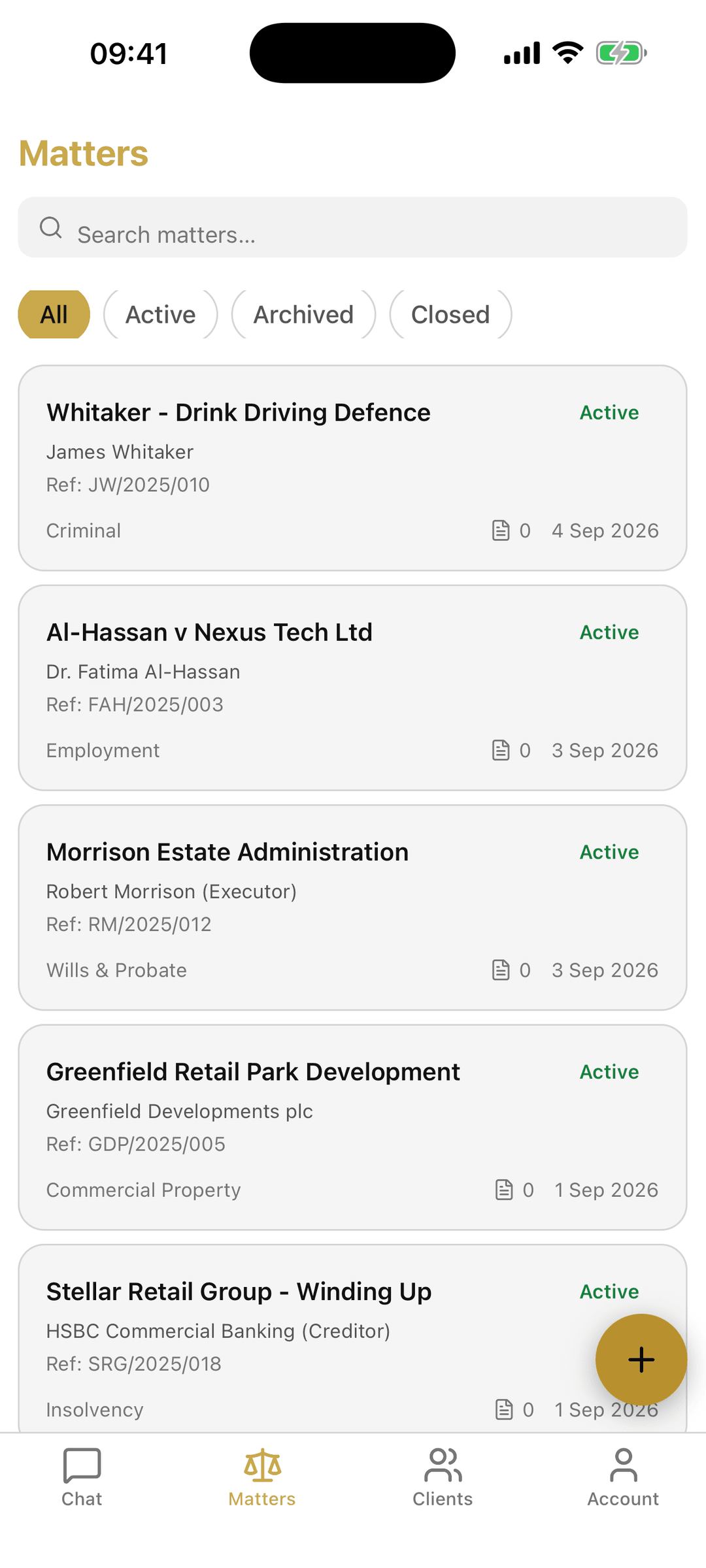 Writford mobile app matters list