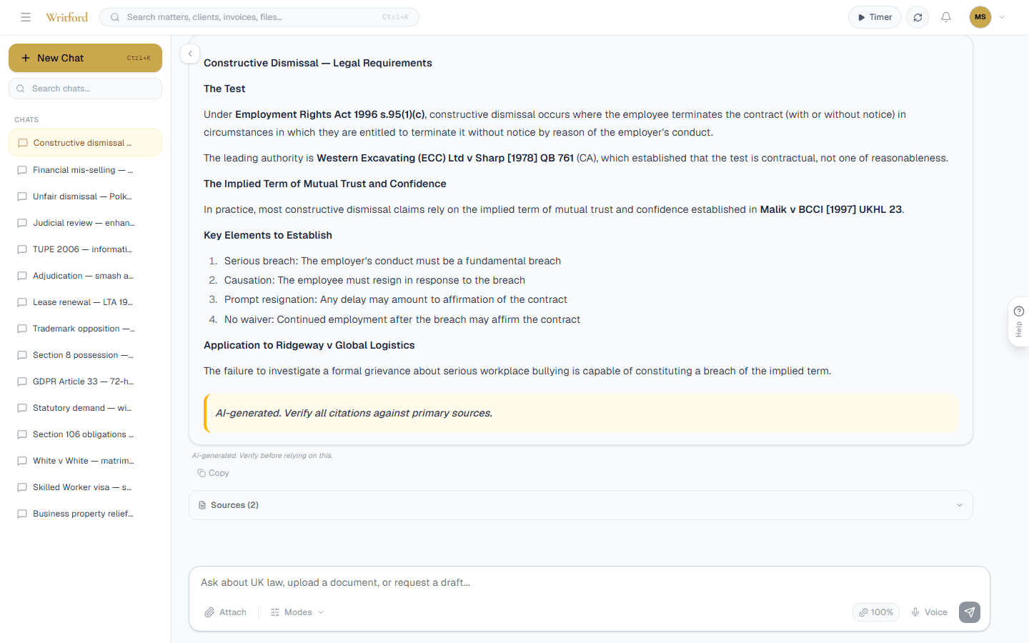 Conversational AI legal assistant