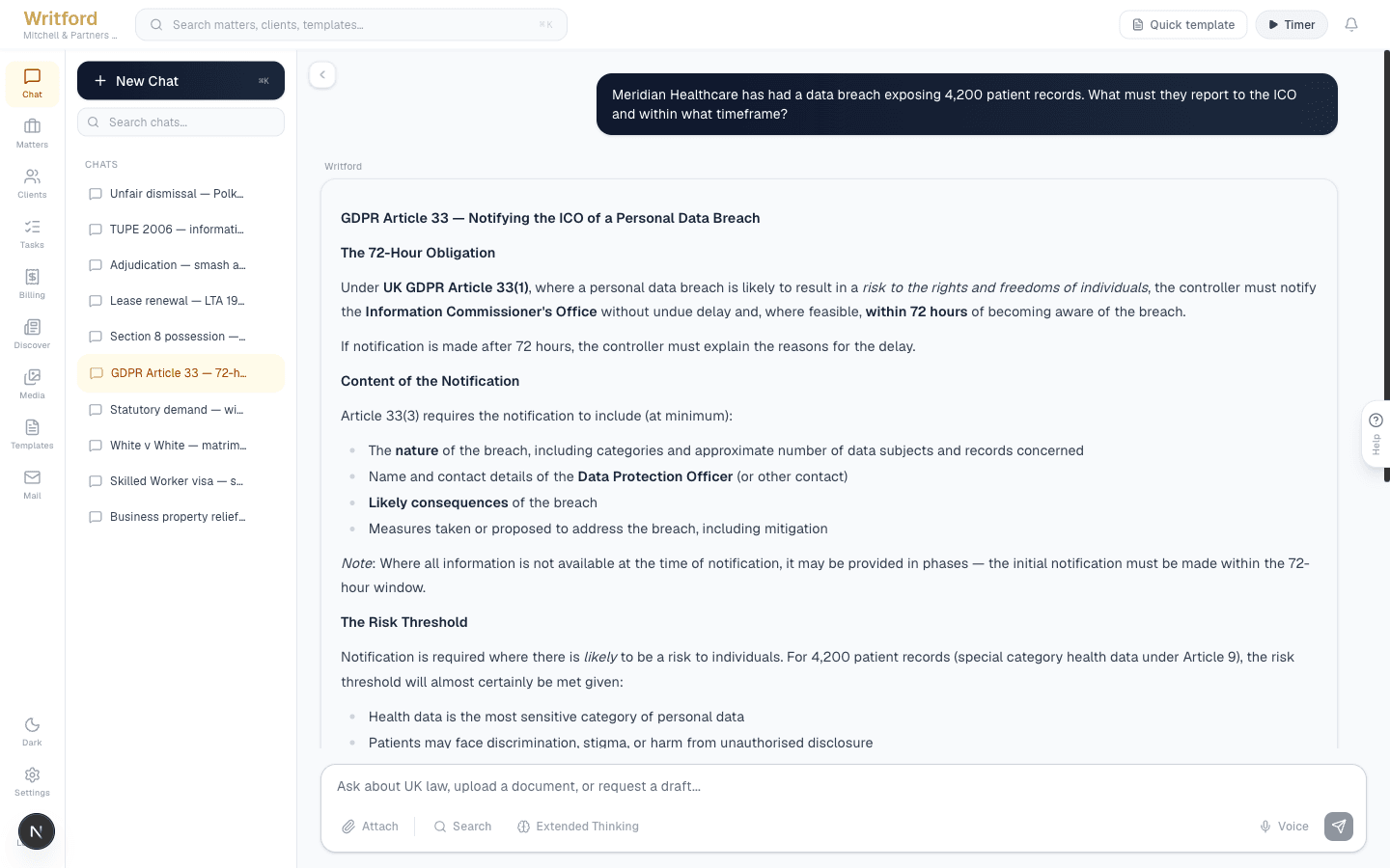 Conversational AI legal assistant